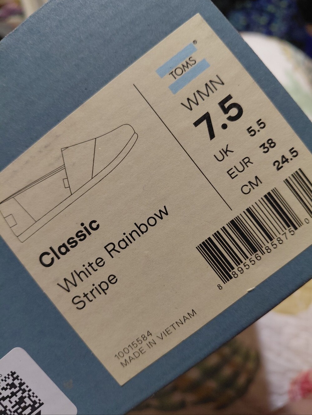 Brand New Toms Women Alpargata White Canvas/Rainbow Webbing. Size 7.5. - Picture 9 of 9